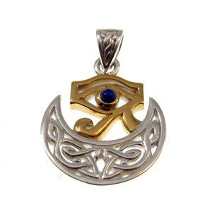 Solid 925 Sterling Silver & 18k Gold Celtic Scota Goddess Eye of Horus Pendant